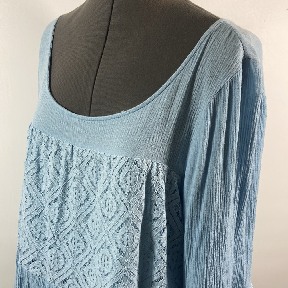Entro Dress Women Size Large Blue Bell Sleeves Crocheted Tiers - Picture 5 of 11
